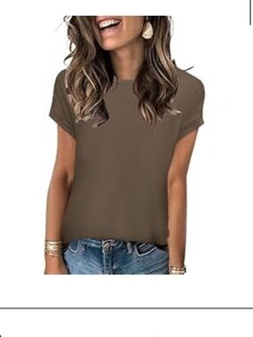 Casual Short Sleeve Crewneck Top - Brown